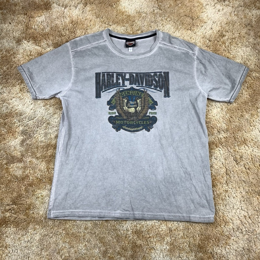 Harley Davidson Mens Size XL Gray "Twin Power Ride Free" Eagle Cotton